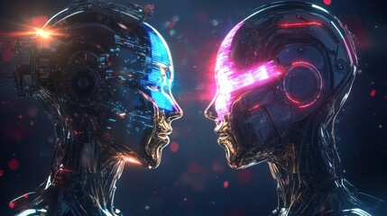 Fototapeta premium Cybernetic Connection: A Futuristic Encounter of Two AI Beings