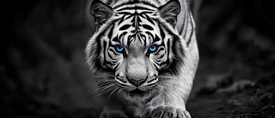 Obraz premium Majestic White Tiger with Striking Blue Eyes