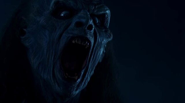 Creepy jumpscare demon screamer surges forward in eerie night scene