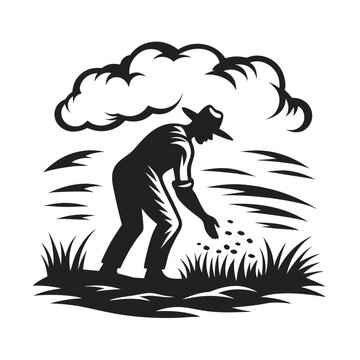 farmer sowing seeds black and white clip art preview