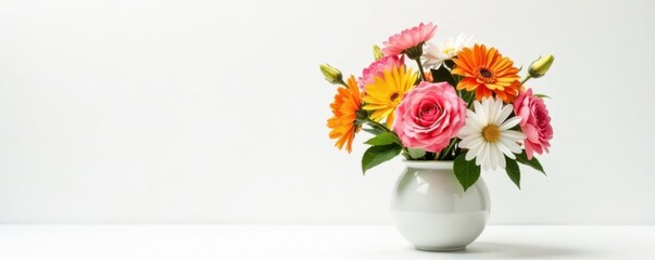 Obraz premium Vase filled with a variety of colorful flowers on white background, flowers, flowers