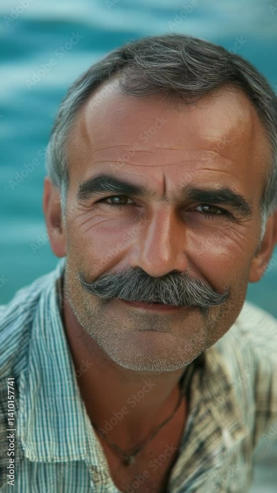 Poster A close-up shot of a man with a mustache, suitable for use in a variety of contexts.