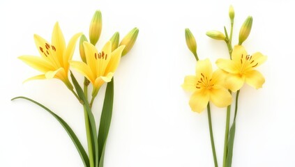 Obraz premium Elegant Yellow Lilies on White Background
