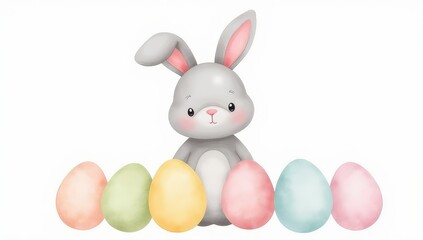 Cute Bunny with Pastel Easter Eggs