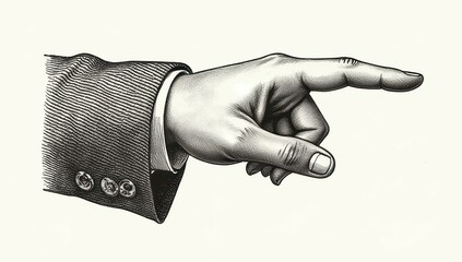 Fototapeta premium Hand Pointing Gesture in Vintage Style Illustration