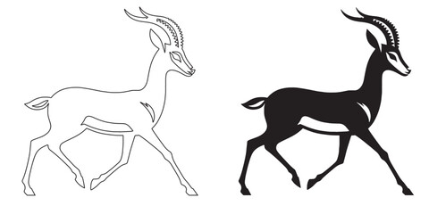 Bold gazelle silhouette – sleek vector art for adventure and wildlife-themed branding – gazelle silhouette – gazelle vector – gazelle illustration – minimalist gazelle outline – gazelle line art

