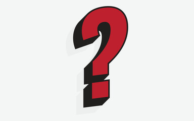 A large, bold red question mark with a thick black outline and a 3D shadow effect, isolated on a light gray background. Represents inquiry, confusion, or the need for information.