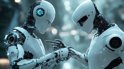 Fototapeta premium Humanoid Robots Interacting: A Glimpse into the Future of AI