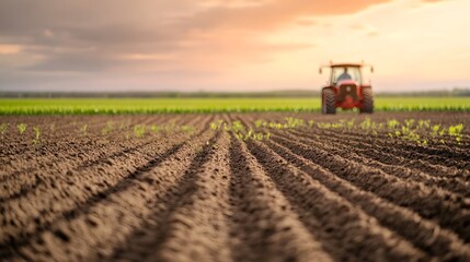 Obraz premium Tractor in Agricultural Field with Digital Interface for Soil and Weather Analysis