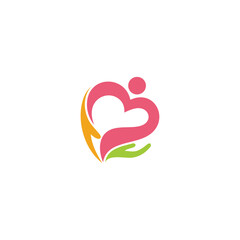 people love care logo with hand icon in flat design