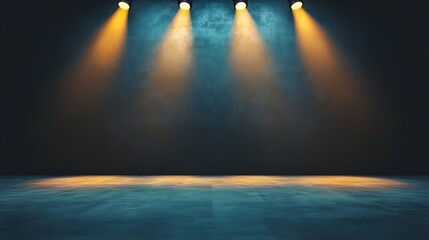 High-Energy Blue and Gold Spotlight Stage with Dynamic Reflections for Luxury Award Showcase