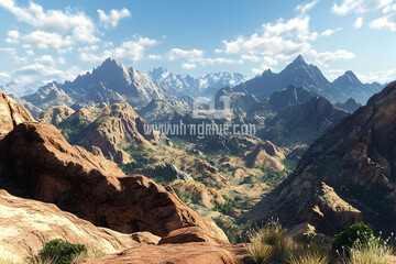 Fototapeta premium High-altitude vista of a dramatic mountain range.