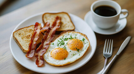 hearty breakfast scrambled eggs bacon and toast