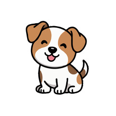 Happy Puppy Smiling Tongue Out Cheerful Expression Simple Childlike Style White Brown