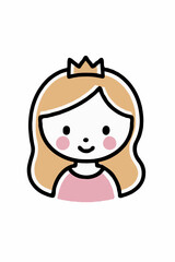 Obraz premium Simple cartoon princess smiling cheerfully against a white background
