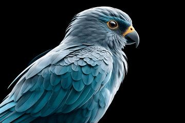 Obraz premium Majestic blue bird of prey, detailed feathers, isolated on black