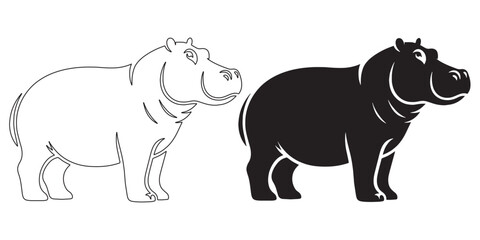 Unique hippo silhouette – bold vector for nature, adventure, and wildlife logos – hippopotamus silhouette – hippo silhouette – hippopotamus vector – hippo outline

