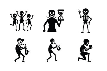 Skeleton silhouette vector bundle  illustration