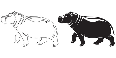 Powerful hippo silhouette vector – perfect design for wildlife and nature-based branding – hippopotamus silhouette – hippo silhouette – hippopotamus vector – hippo line art

