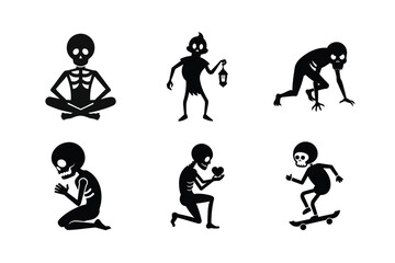 Skeleton silhouette vector bundle  illustration
