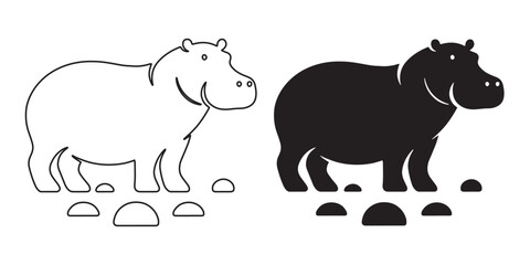 Bold hippopotamus silhouette – dynamic hippo vector art for wildlife projects – hippopotamus silhouette – hippo silhouette – hippopotamus vector – hippo line art

