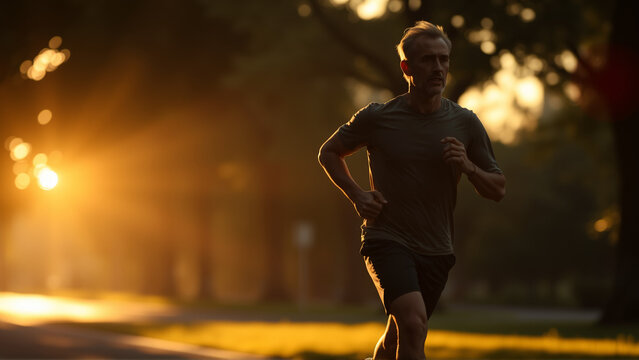 Portrait of a middle-aged man during a morning jog