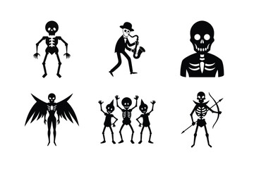Skeleton silhouette vector bundle  illustration