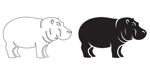 Sleek hippo silhouette vector – elegant design for outdoor and adventure logos – hippopotamus silhouette – hippo silhouette – hippopotamus vector – hippo line art

