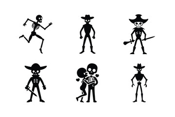 Skeleton silhouette vector bundle  illustration