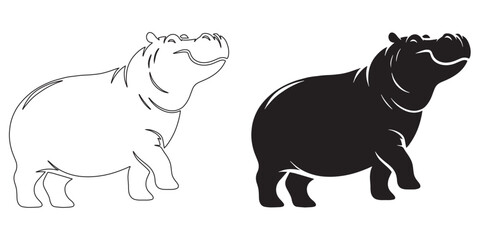 Majestic hippopotamus silhouette – hippo vector for adventure and nature branding – hippopotamus silhouette – hippo silhouette – hippopotamus vector – hippo outline

