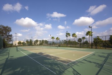 Sunlit Tennis Haven: Outdoor Court Perfection.