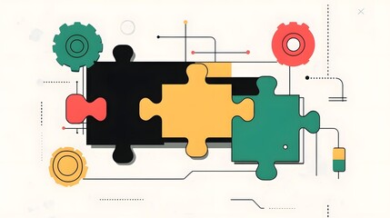 Obraz premium Abstract Digital Concept of Innovation and Idea with Puzzle Icons and Gears