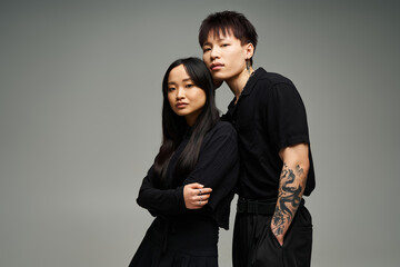 Charming couple expresses love and style in a contemporary fashion setting