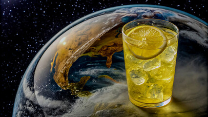 Icy Transparent Lemonade on a Glowing Planetary Orb