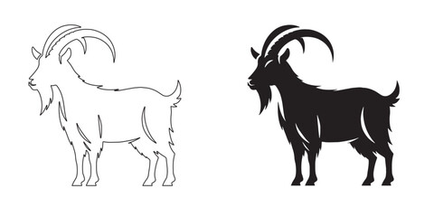 Majestic goat silhouette – simple design for logos and creative branding in farm and rustic niches – goat silhouette – goat vector – goat illustration – goat outline – goat line art

