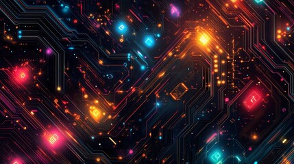 Fototapeta premium Abstract lights, circuit board, motion blur.