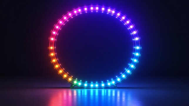 Colorful Circular Neon Light Frame Background