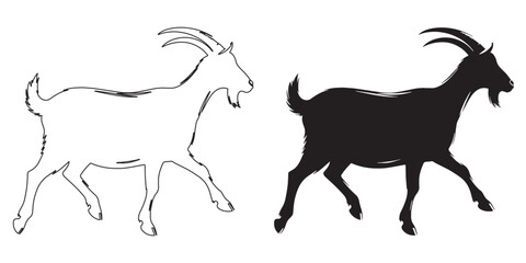 Artistic goat line art – minimalistic vector silhouette for farm, wildlife, and rustic projects – goat silhouette – goat vector – goat illustration – goat outline – goat icon

