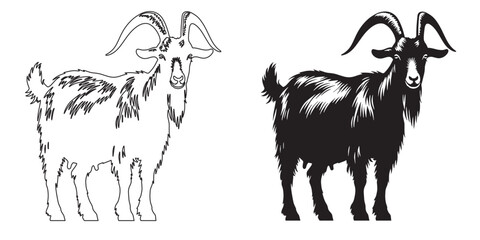 Sleek goat silhouette vector – clean and elegant design for farm, nature, and adventure logos – goat silhouette – goat vector – goat illustration – goat outline – goat icon

