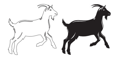 Dynamic goat silhouette vector – bold design for rustic, farm, and adventure-inspired content – goat silhouette – goat vector – goat illustration – goat outline – goat line art

