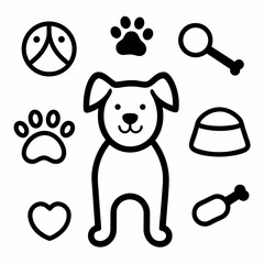 Cute Dog Outline With Essential Elements Represents Pet Care And Love In A Simple Minimalist Style Design For Versatile Usage