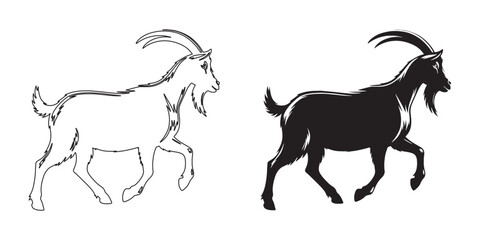 Goat silhouette in vector form – clean design perfect for outdoor, farm, and nature-based content – goat silhouette – goat vector – goat illustration – goat outline – goat icon

