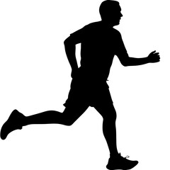Silhouette Of Athletic Man Running In Shorts And Tshirt Isolated On White Background Representing Fitness And Sport