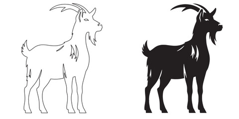 Powerful goat silhouette vector – clean and bold design for farm and rustic-themed logos – goat silhouette – goat vector – goat illustration – goat outline – goat line art

