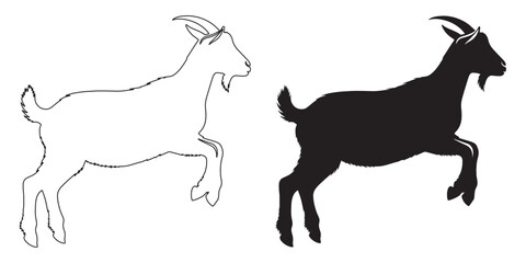 Elegant goat silhouette – simple vector design for farm, wildlife, and adventure-based content – goat silhouette – goat vector – goat illustration – goat outline – goat icon

