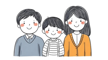 Cheerful Cartoon-Style Family Members Sharing Warm and Joyful Atmosphere in Hand-Drawn