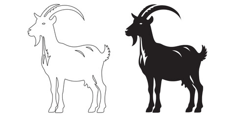 Artistic goat silhouette vector – perfect design for farm, rustic, and outdoor-inspired projects – goat silhouette – goat vector – goat illustration – goat outline – goat line art

