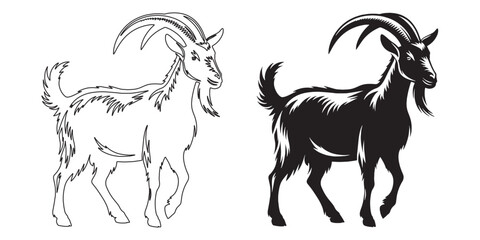 Minimalist goat silhouette – sleek and modern vector design for farm and nature logos – goat silhouette – goat vector – goat illustration – goat outline – goat line art


