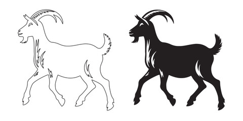 Majestic goat silhouette – perfect for outdoor, rustic, and farm branding – goat silhouette – goat vector – goat illustration – goat outline – goat line art

