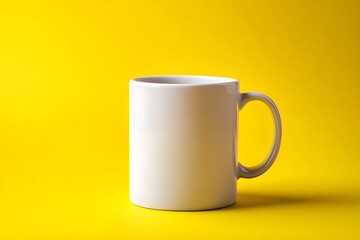 White Ceramic Mug with Handle on a Vibrant Yellow Background for Product Mockups